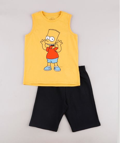 Conjunto-Infantil-de-Regata-Bart-Simpson-Mostarda---Bermuda-em-Moletom-Preta-9734838-Preto_1