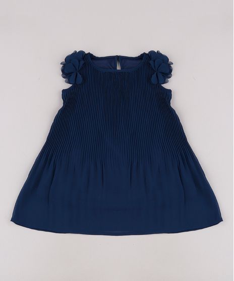 Vestido-Infantil-Plissado-com-Flores-Sem-Manga-Azul-Marinho-9678025-Azul_Marinho_1