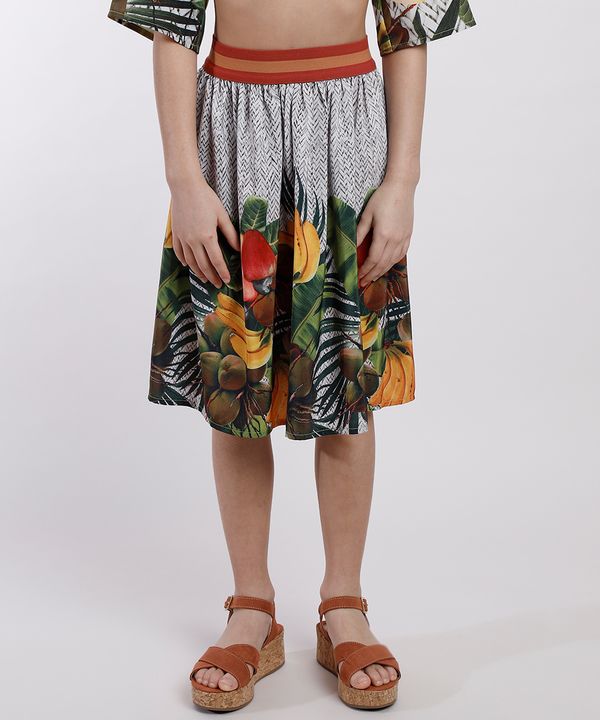 Saia Infantil Água de Coco Tal Mãe Tal Filha Midi Estampada Cesto de Frutas Off White 6