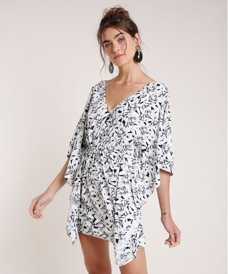 Saida-de-Praia-Kaftan-Agua-de-Coco-Curta-Estampada-Bromelias-Manga-3-4-Off-White-9718968-Off_White_1