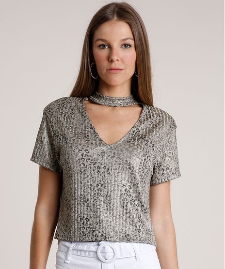 Blusa-Feminina-Choker-Estampada-Animal-Print-Onca-com-Lurex-Manga-Curta-Bege-Escuro-9780552-Bege_Escuro_1