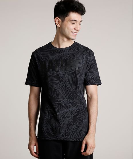 Camiseta-Masculina--Nature--Estampada-de-Folhagem-Manga-Curta-Gola-Careca-Preto-9754391-Preto_1