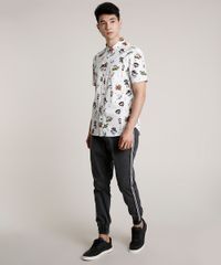 Calca-de-Sarja-Masculina-Jogger-Estampada-Xadrez-com-Listras-Laterais--Chumbo-9773012-Chumbo_3