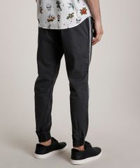 Calca-de-Sarja-Masculina-Jogger-Estampada-Xadrez-com-Listras-Laterais--Chumbo-9773012-Chumbo_4