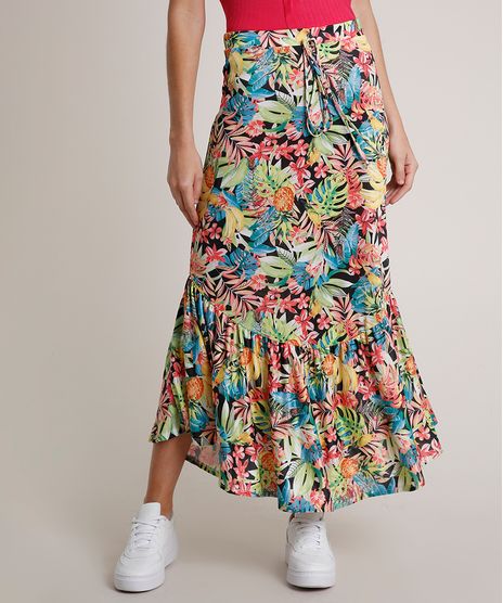 Saia-Feminina-Longa-Estampada-Tropical-com-Babado-Verde-9785959-Verde_1