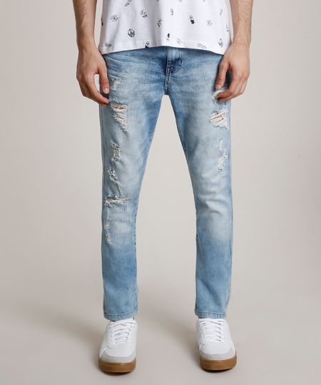 Calça Jeans Masculina Carrot Destroyed Azul Claro - 36 Menor preço em Calça Jeans Masculina Carrot Destroyed Azul Claro - 36