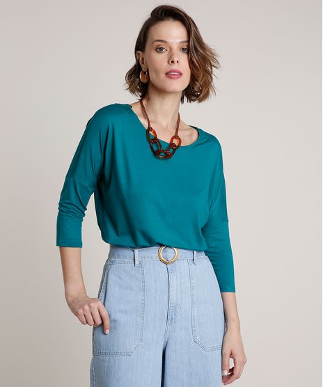 Blusa-Feminina-Ampla-Basica-Manga-7-8-Decote-Redondo-Verde-9509004-Verde_1_1