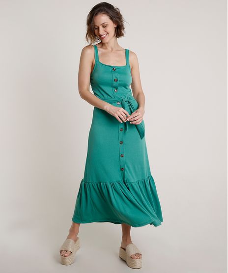Vestido-Feminino-Midi-com-Babado-e-Faixa-para-Amarrar-Alca-Larga-Verde-9721463-Verde_1