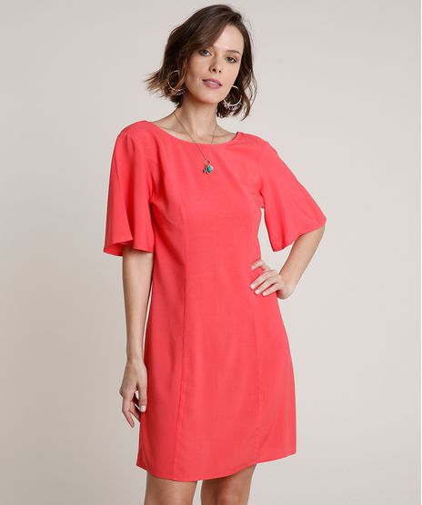 Vestido-Feminino-Curto-com-Vazado-Manga-Curta-Coral-9680342-Coral_1