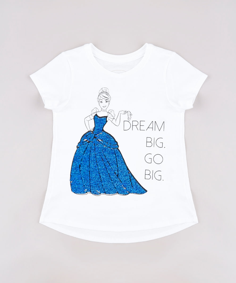 Blusa Infantil Cinderela com Paetê Manga Curta Off White