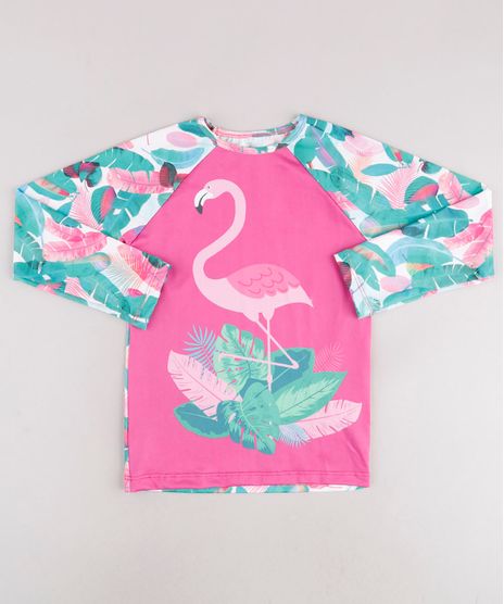 Blusa-de-Praia-Infantil-Raglan-Flamingo-Estampado-de-Folhagem-Manga-Longa-com-Protecao-UV50--Off-White-9740628-Off_White_1