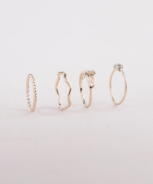 Kit de 4 Anéis Femininos Folheados Dourado P