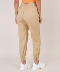 Calca-de-Sarja-Feminina-Jogger-com-Recorte-e-Bolsos--Bege-9753714-Bege_2