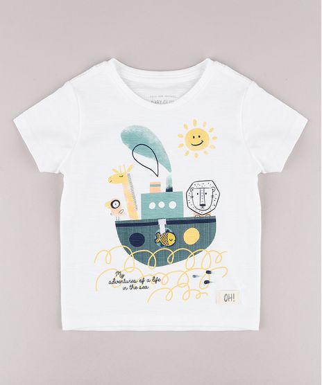 Camiseta-Infantil-Estampa-Interativa-de-Navio-com-Bichinhos-Manga-Curta-Off-White-9733616-Off_White_1