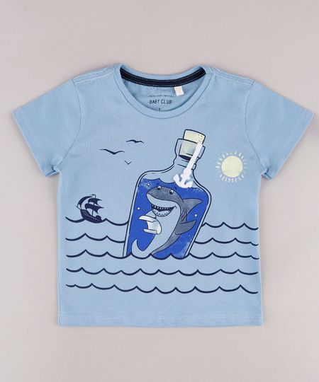 Camiseta-Infantil-com-Estampa-Interativa-de-Tubarao-na-Garrafa-Manga-Curta-Azul-9731955-Azul_1