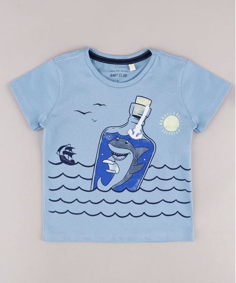 Camiseta-Infantil-com-Estampa-Interativa-de-Tubarao-na-Garrafa-Manga-Curta-Azul-9731955-Azul_1