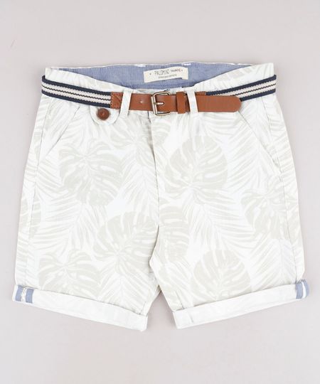 Bermuda-de-Sarja-Infantil-Estampada-de-Folhagem-com-Cinto-Off-White-9662827-Off_White_1