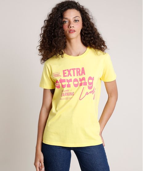 T-Shirt-Feminina-Mindset--Extra-Strong-Lady--Manga-Curta-Decote-Redondo-Amarela-9846881-Amarelo_1