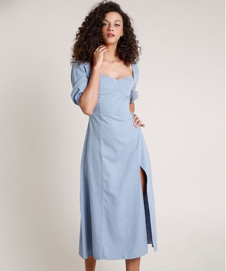 Vestido-Jeans-Feminino-Mindset-Midi-com-Fenda-Manga-Bufante-Azul-Claro-9856296-Azul_Claro_1