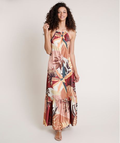 Vestido-Feminino-Mindset-Longo-Frente-Unica-Acetinado-Estampado-de-Folhagem-Caramelo-9857338-Caramelo_1
