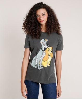 T-Shirt-Feminina-Mindset-A-Dama-e-o-Vagabundo-Manga-Curta-Decote-Redondo-Chumbo-9846886-Chumbo_1