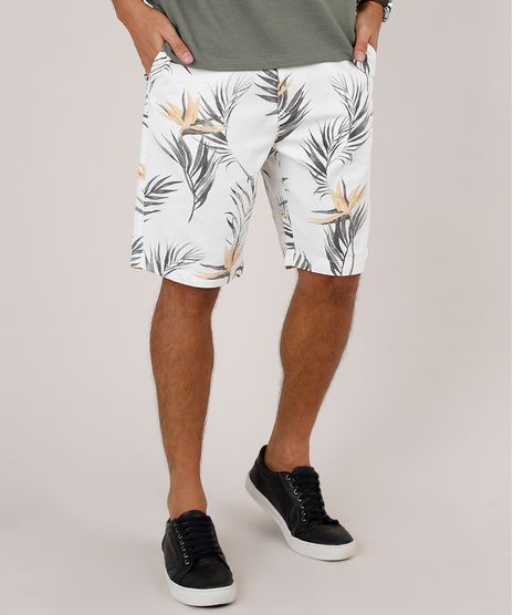 Bermuda-de-Sarja-Masculina-Reta-Estampada-de-Folhagem-Off-White-9656990-Off_White_1