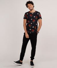 Camiseta-Masculina-Slim-Fit-Estampada-Floral-Manga-Curta-Gola-Careca-Preto-9729550-Preto_3