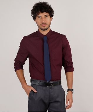 Kit-de-Camisa-Masculina-Social-Comfort-Estampada-de-Poa-Manga-Longa---Gravata-em-Jacquard-Vinho-9639467-Vinho_1