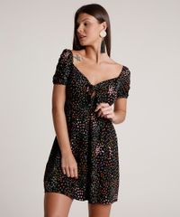 Vestido-Feminino-Curto-Estampado-Floral-com-No-Manga-Bufante-Preto-9777582-Preto_1