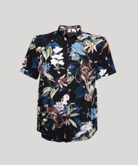 Camisa-Masculina-Relaxed-Estampada-Floral-com-Animais-Manga-Curta-Preta-9657160-Preto_5