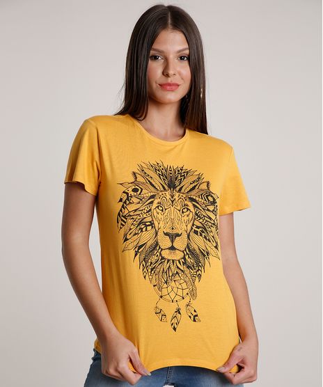 Blusa-Feminina-Leao-Manga-Curta-Decote-Redondo-Mostarda-9729852-Mostarda_1