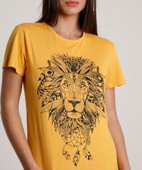 Blusa-Feminina-Leao-Manga-Curta-Decote-Redondo-Mostarda-9729852-Mostarda_4