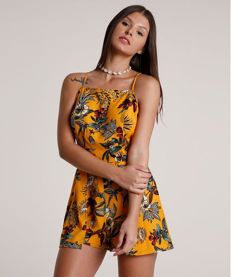 Macaquinho-Feminino-Estampado-Floral-com-Sobreposicao-Alca-Fina-Mostarda-9681414-Mostarda_1