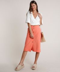 Saia-Feminina-Midi-com-Bordado-de-Folhagens-e-Botoes-Laranja-Claro-9632918-Laranja_Claro_3
