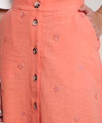 Saia-Feminina-Midi-com-Bordado-de-Folhagens-e-Botoes-Laranja-Claro-9632918-Laranja_Claro_4