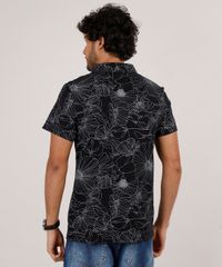 Polo-Masculina-Slim-Fit-em-Piquet-Estampada-Floral-Manga-Curta-Preta-9648175-Preto_2