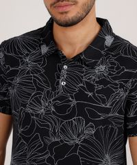 Polo-Masculina-Slim-Fit-em-Piquet-Estampada-Floral-Manga-Curta-Preta-9648175-Preto_4