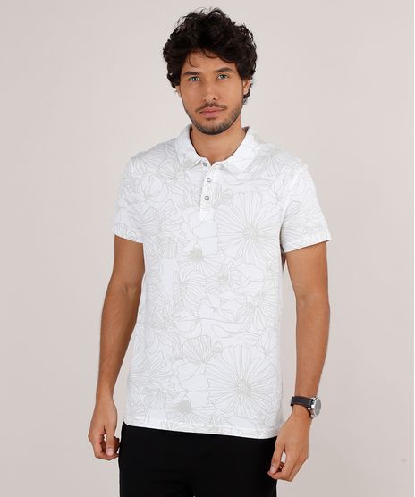 Polo-Masculina-Slim-Fit-em-Piquet-Estampada-Floral-Manga-Curta-Off-White-9648176-Off_White_1