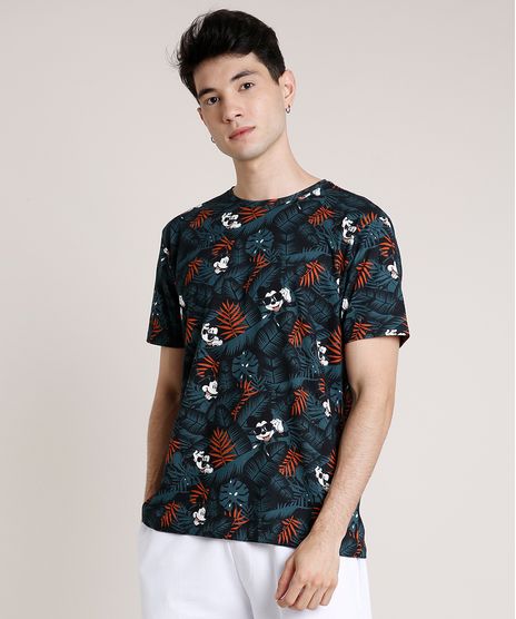 Camiseta-Masculina-Mickey-Estampada-de-Folhagem-Manga-Curta-Gola-Careca-Verde-9810334-Verde_1