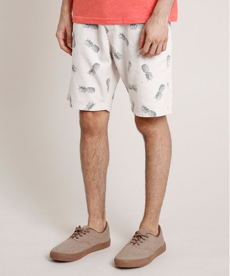 Bermuda-de-Sarja-Masculina-Reta-Estampada-de-Abacaxis-Bege-Claro-9755973-Bege_Claro_1