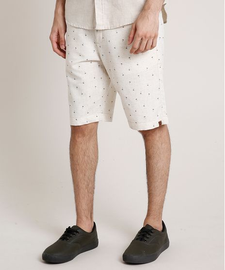 Bermuda-Masculina-Reta-Alfaiatada-Estampada-Mini-Print-de-Coqueiros-com-Linho-Bege-Claro-9769818-Bege_Claro_1