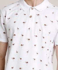 Polo-Masculina-Estampada-de-Flamingos-em-Piquet-Manga-Curta-Branca-9737529-Branco_4