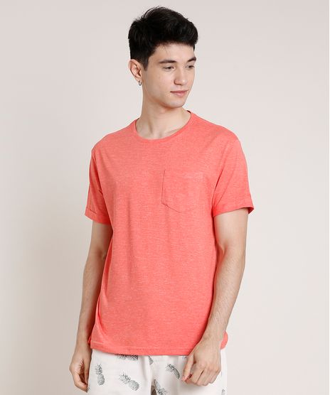 Camiseta-Masculina-com-Bolso-Manga-Curta-Gola-Careca-Coral-9752727-Coral_1