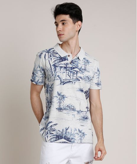 Polo-Masculina-Estampada-Tropical-em-Piquet-Manga-Curta-Cinza-Mescla-Claro-9737531-Cinza_Mescla_Claro_1