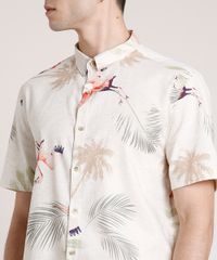 Camisa-Masculina-Tradicional-Estampada-de-Passaros-Manga-Curta-Bege-Claro-9729728-Bege_Claro_4