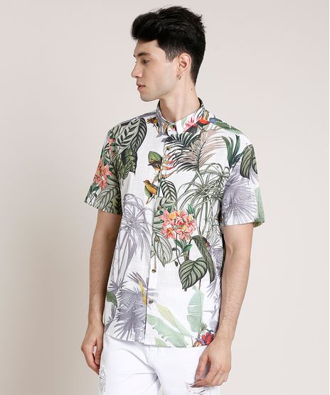 Camisa-Masculina-Tradicional-Estampada-de-Folhagem-Manga-Curta-Branca-9768645-Branco_1