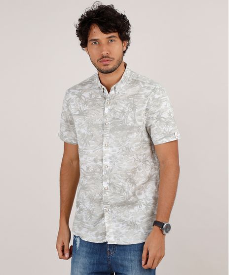 Camisa-Masculina-Relaxed-Estampada-de-Coqueiros-Manga-Curta-Bege-Claro-9645930-Bege_Claro_1