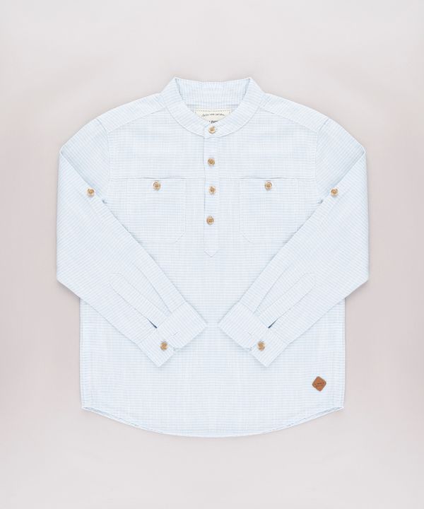 Camisa Infantil Listrada com Bolsos Manga Longa Azul Claro 10