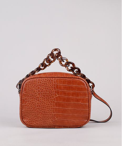 Bolsa-Feminina-Transversal-Pequena-Croco-com-Corrente-Marrom-9604646-Marrom_1