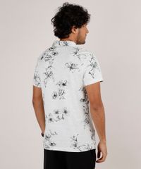 Polo-Masculina-Slim-Fit-em-Piquet-Estampada-Floral-Manga-Curta-Cinza-Mescla-Claro-9648174-Cinza_Mescla_Claro_2